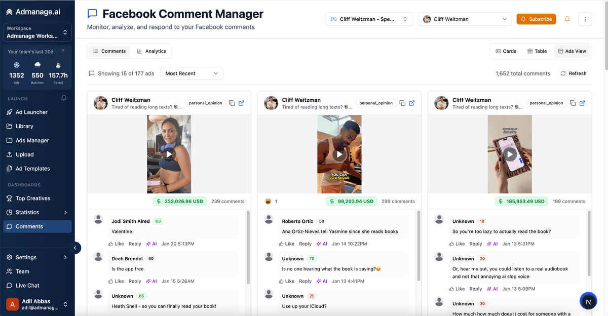 Comments Management System – Full-Stack Social Media Dashboard